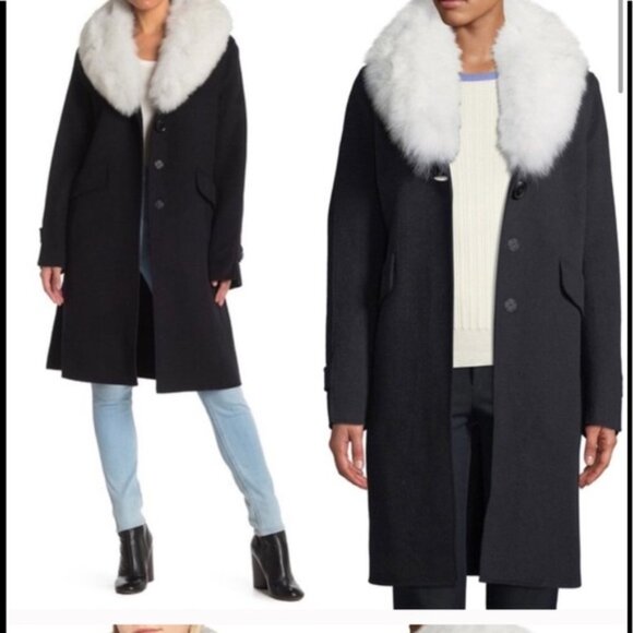 DEREK LAM 10 CROSBY New Minimalist Wool Coat Faux Fur Trim Oversized Pockets XL - Picture 3 of 16
